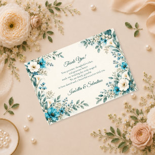 Tarjeta De Agradecimiento Boda Botánica Azul Elegante