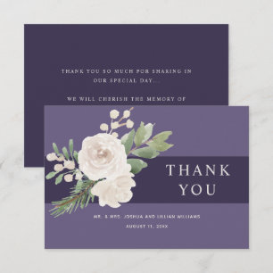Tarjeta De Agradecimiento Boda Botánica Blanco Invierno Púrpura