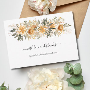 Tarjeta De Agradecimiento Boda Botánica Boho Floral Beige Crema Amarillo
