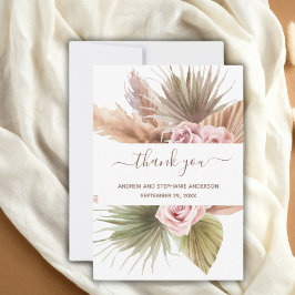 Tarjeta De Agradecimiento Boda Botánica Boho Floral Verde Beige Rosa