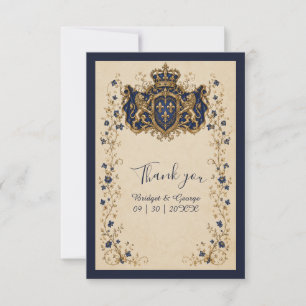 Tarjeta De Agradecimiento Boda Botánica con Cresta de León Real Medieval