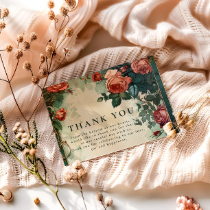 Tarjeta De Agradecimiento Boda Botánica con Marco de Rosa Vintage