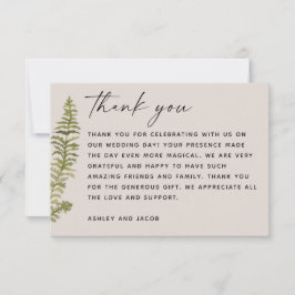 Tarjeta De Agradecimiento Boda Botánica en el Bosque | Elegante Helecho del