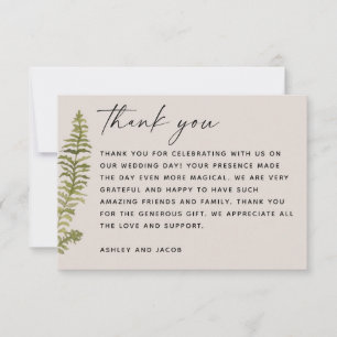 Tarjeta De Agradecimiento Boda Botánica en el Bosque Elegante Helecho del