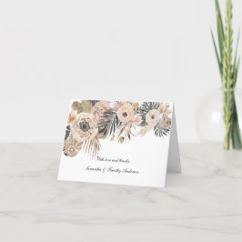 Tarjeta De Agradecimiento Boda botánica floral boho rosa beige gris