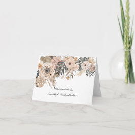 Tarjeta De Agradecimiento Boda botánica floral boho rosa beige gris