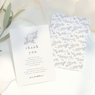 Tarjeta De Agradecimiento Boda Botánica Ilustrada Floral Negra y Crema