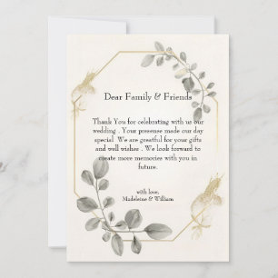 Tarjeta De Agradecimiento Boda Botánica Minimalista de Oro