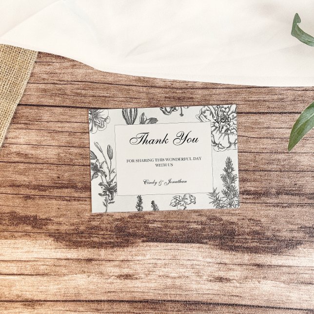 Tarjeta De Agradecimiento Boda Botánica Monocroma Vintage (Subido por el creador)