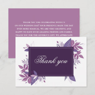 Tarjeta De Agradecimiento Boda botánica púrpura. Follaje de lila violeta