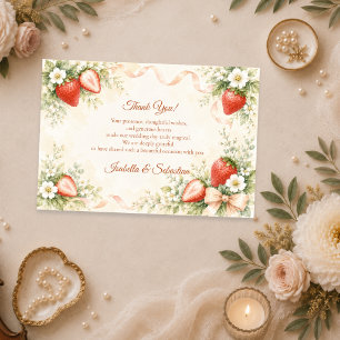 Tarjeta De Agradecimiento Boda botánica romántica de fresa