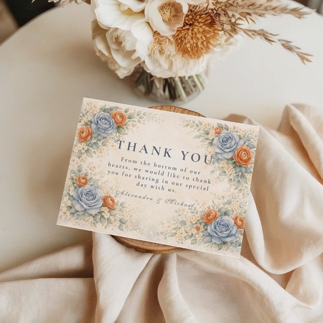 Tarjeta De Agradecimiento Boda Botánica Rosa Azul (Subido por el creador)