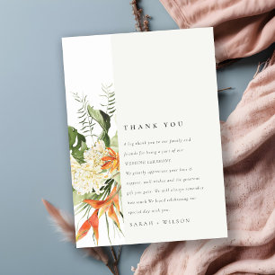 Tarjeta De Agradecimiento Boda Botánica Tropical de Hoja Verde Naranja