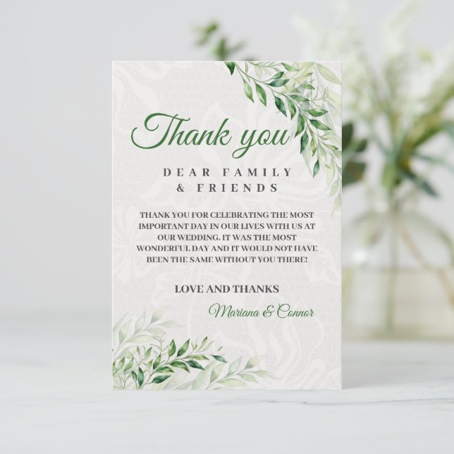 Tarjeta De Agradecimiento Boda Botánica Verde Elegante (Anverso de pie)