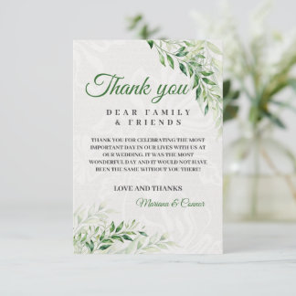 Tarjeta De Agradecimiento Boda Botánica Verde Elegante