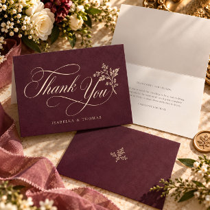 Tarjeta De Agradecimiento Boda Botánica Vintage Ciruela Elegante Barroca