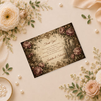 Tarjeta De Agradecimiento Boda Botánica Vintage Elegante