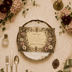 Tarjeta De Agradecimiento Boda Botánica Vintage Elegante