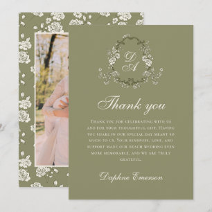 Tarjeta De Agradecimiento Boda Botánica Vintage Verde Salvia