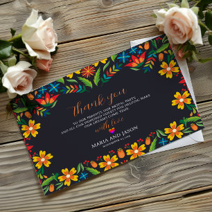 Tarjeta De Agradecimiento Boda botánico colorido de floral negra mexicana