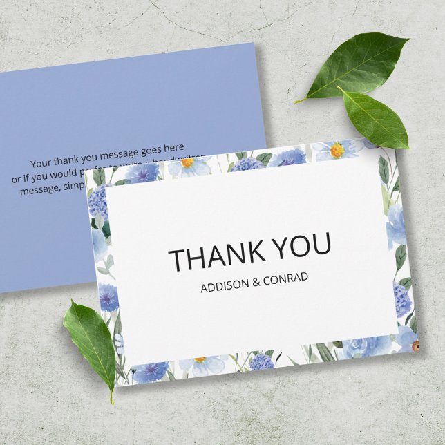 Tarjeta De Agradecimiento Boda botánico de color azul suave (Subido por el creador)