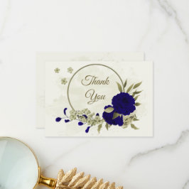 Tarjeta De Agradecimiento Boda botánico de flores beige azules reales