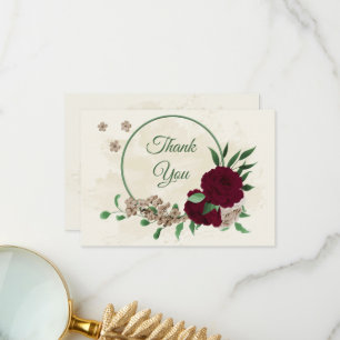 Tarjeta De Agradecimiento Boda botánico de flores de champán de Borgoña