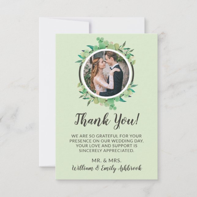 Tarjeta De Agradecimiento Boda botánico de hojas de maderas rusticas y eucal (Anverso)