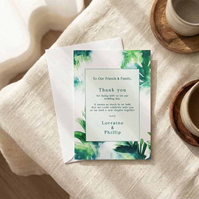 Tarjeta De Agradecimiento Boda botánico de la vegetación tropical Gracias ta (Tropical Greenery botanical Wedding Thank You Card.)