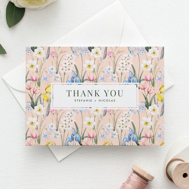Tarjeta De Agradecimiento Boda botánico de las flores de primavera acuarela (Subido por el creador)