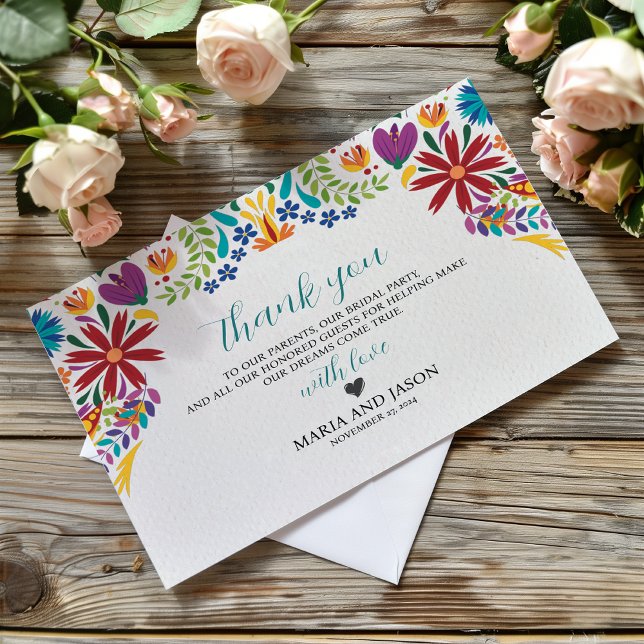 Tarjeta De Agradecimiento Boda botánico de Nuestra Boda (Mexican Nuestra Boda Flowers Botanical Wedding Thank You Card)