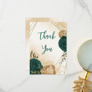 Tarjeta De Agradecimiento Boda botánico de oro beige verde esmeralda
