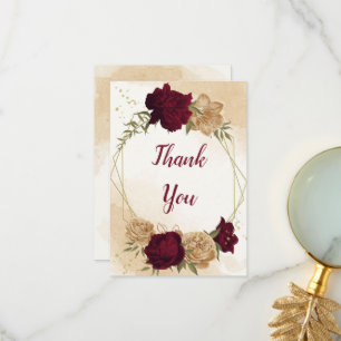 Tarjeta De Agradecimiento Boda botánico de oro de color beige verde marrón
