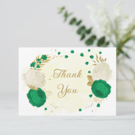 Tarjeta De Agradecimiento boda botánico de oro de flores verdes y blancas