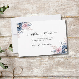 Tarjeta De Agradecimiento Boda Botánico Dusty Blue Rubor Pink Floral