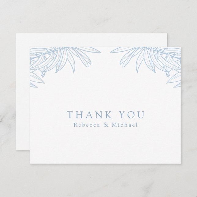 Tarjeta De Agradecimiento Boda Botánico Dusty Blue Simple Hand Drawing (Anverso / Reverso)