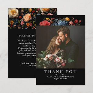 Tarjeta De Agradecimiento Boda Botánico Floral Negra Foto Gracias
