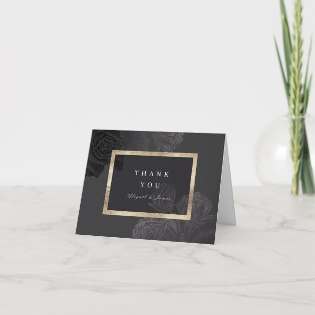 Tarjeta De Agradecimiento Boda botánico lujoso rosa oro negro (Anverso)