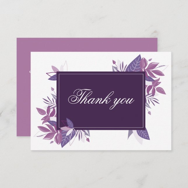 Tarjeta De Agradecimiento Boda botánico morado. Follaje violeta de lilac (Anverso / Reverso)