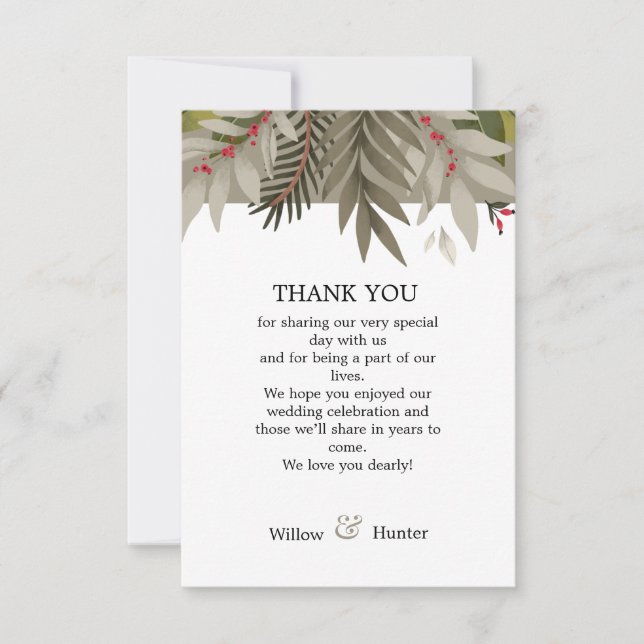 Tarjeta De Agradecimiento Boda Botánico Muerto Gracias (Anverso)
