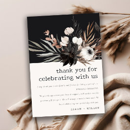 Tarjeta De Agradecimiento Boda botánico negro de roya gótica rústica boho