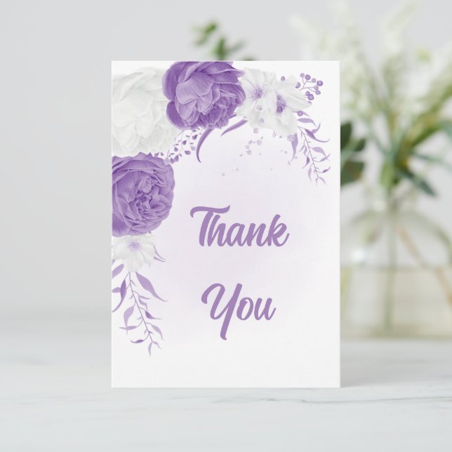 Tarjeta De Agradecimiento boda botánico romántico morado (Anverso de pie)