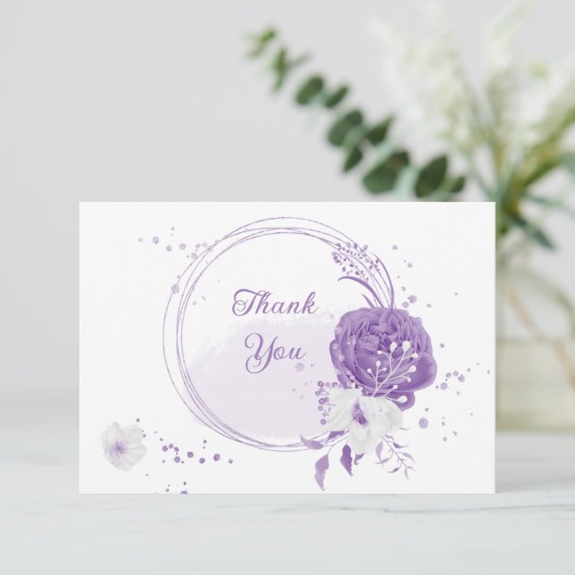 Tarjeta De Agradecimiento boda botánico romántico morado (Anverso de pie)