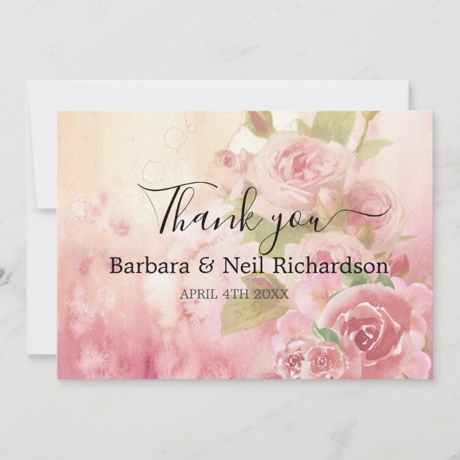 Tarjeta De Agradecimiento Boda Botánico Rosa de Rubor Gracias (Anverso)