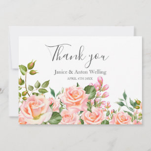 Tarjeta De Agradecimiento Boda Botánico Rosa Rubor Gracias