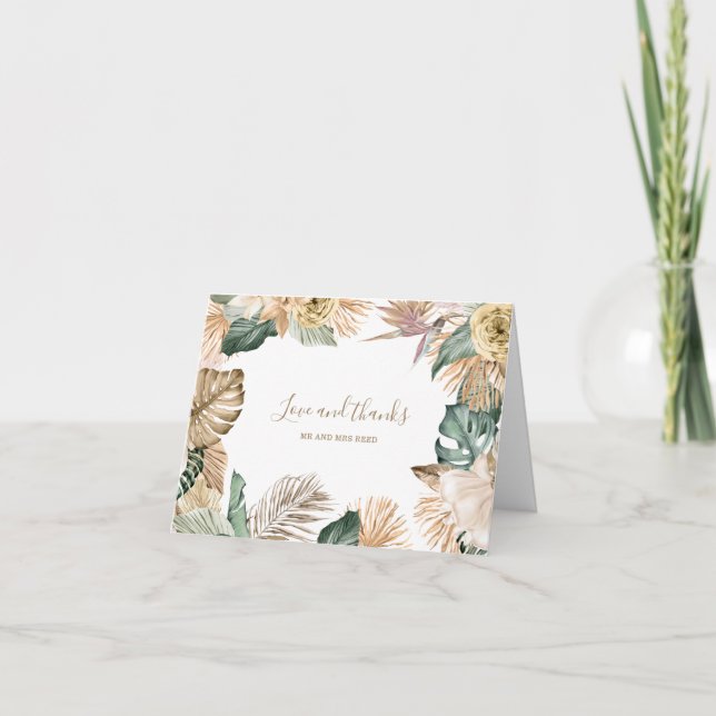 Tarjeta De Agradecimiento Boda Botánico Tropical Floral Gold Mauve (Anverso)