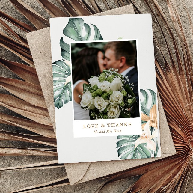 Tarjeta De Agradecimiento Boda Botánico Tropical Floral Gold Mauve (Subido por el creador)