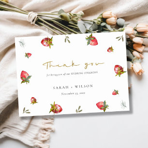 Tarjeta De Agradecimiento Boda Botánico Verde Cute Red Strawberry Leafy