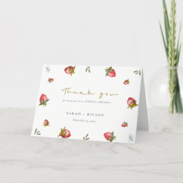 Tarjeta De Agradecimiento Boda Botánico Verde Cute Red Strawberry Leafy