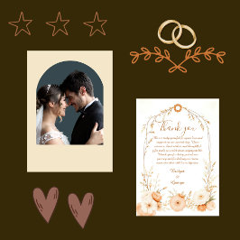 Tarjeta De Agradecimiento Boda botánico y foto rustico beige